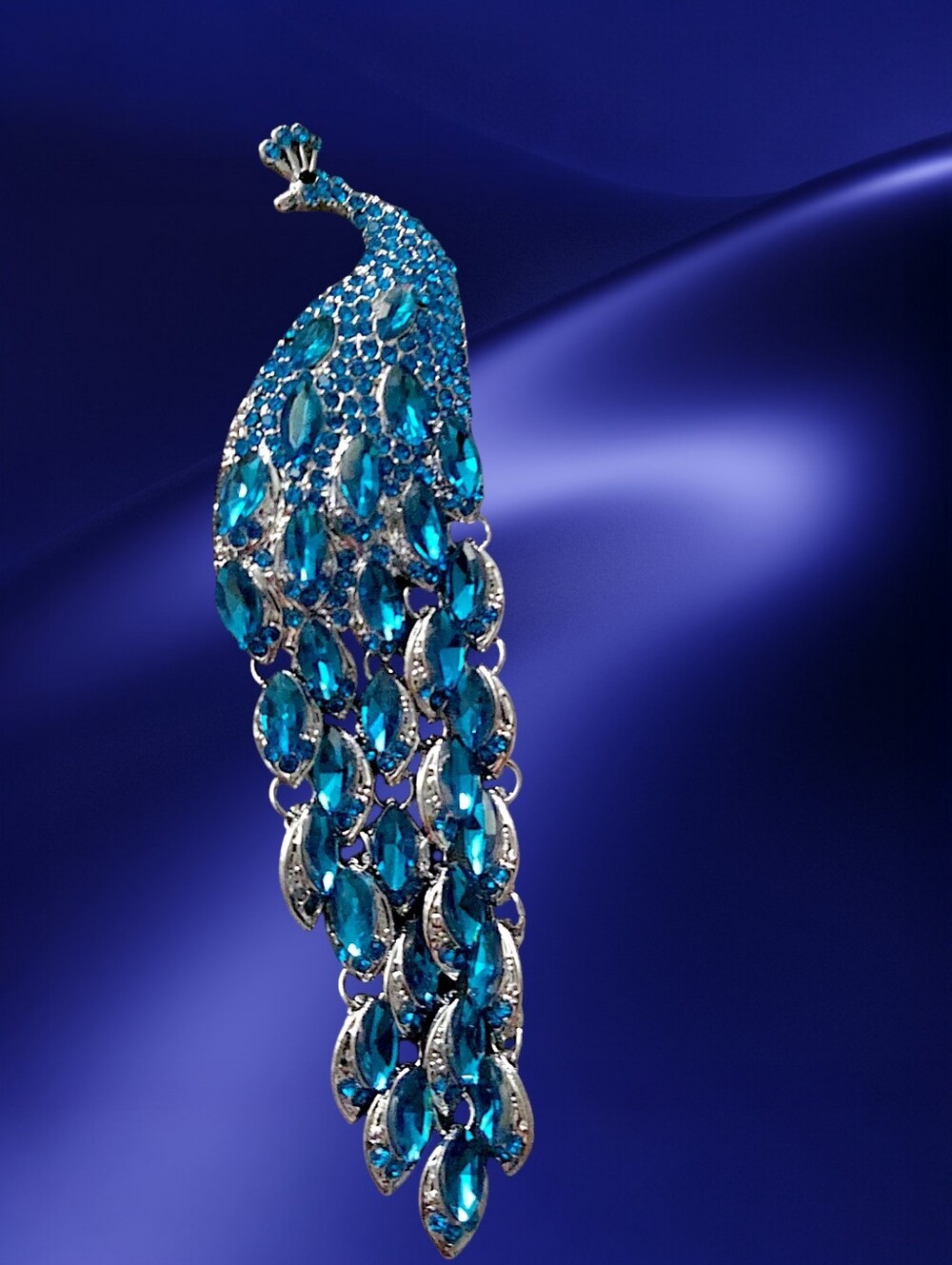 Blue Peacock Cascade Brooch
